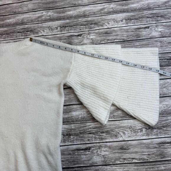 Falls Creek Womens Tiered Ruffle Sleeve Sweater S SM Small Ivory Cream Off White - Picture 11 of 13